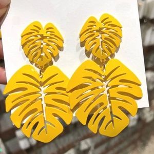 NEW Yellow Drop Statement Leaf Beach Earrings